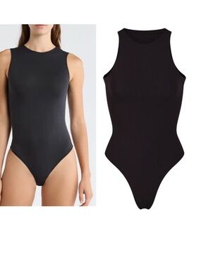 SKIMS Black High-Neck Sleeveless Thong Bodysuit